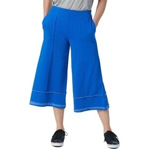 Peace Love World Pants Womens Size S French Terry Wide Leg Cropped Blue Color